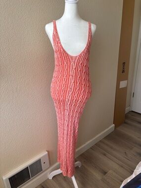 Fashion Nova Orange and White Cable Knit Maxi Dress